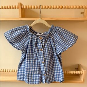 Zara Blue and White Gingham Button-Front Girls Top
